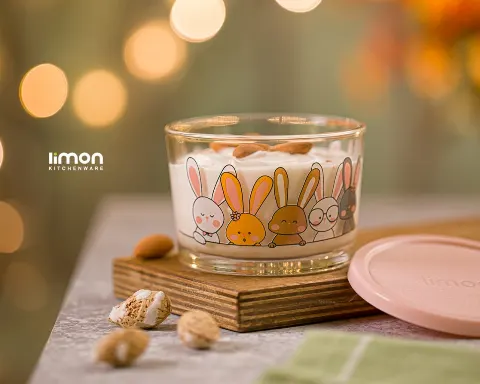 ظرف شیشه ای 190 گرد چاپدار لیمون